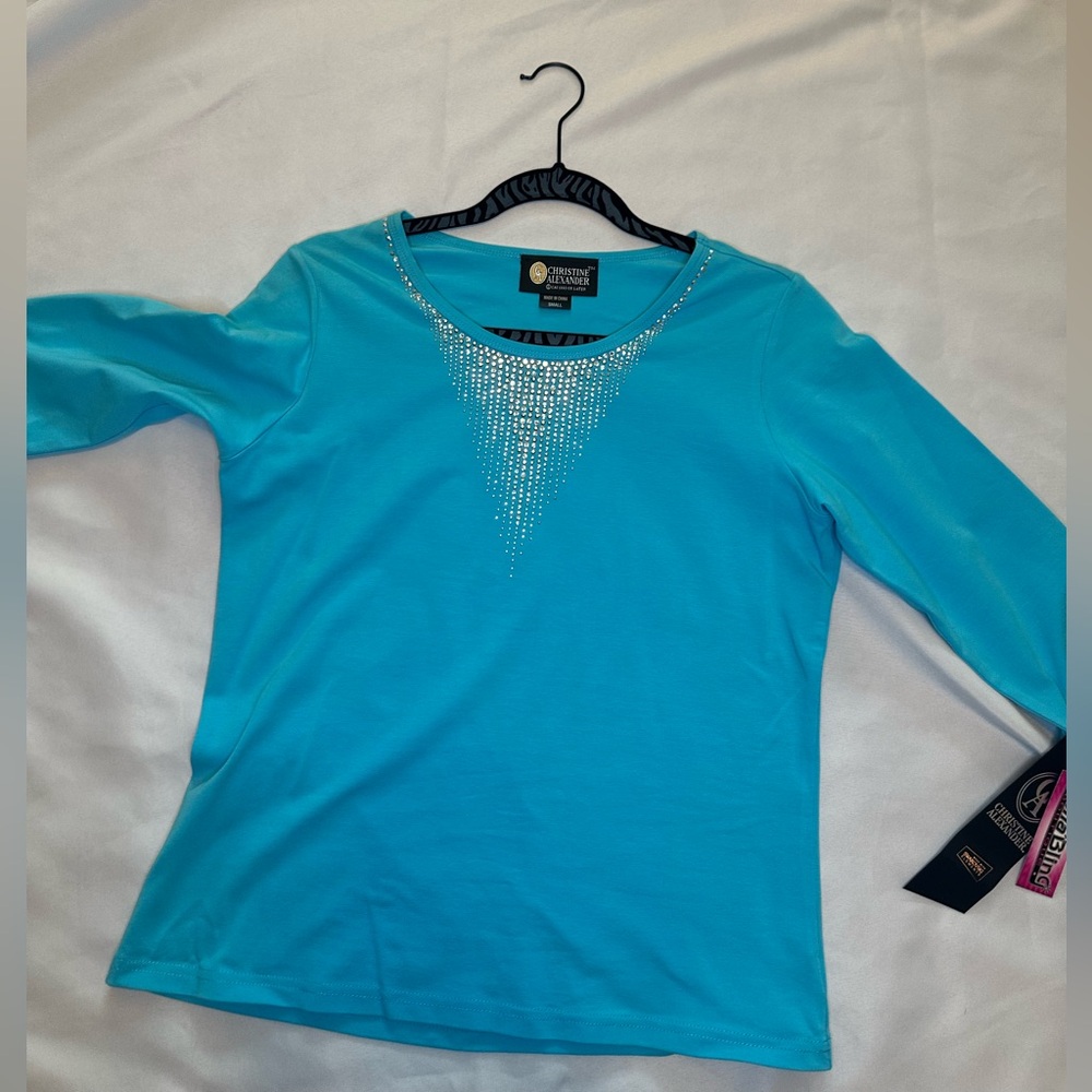 Christine Alexander Blue Embellished Blouse 3/4 length